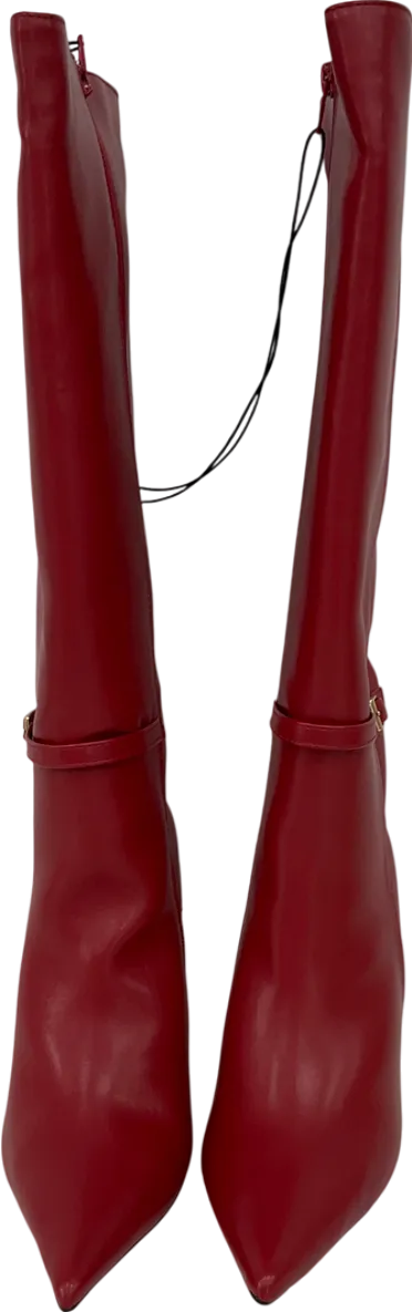 New Look Red Faux Lather Stiletto Knee High Boots UK 4