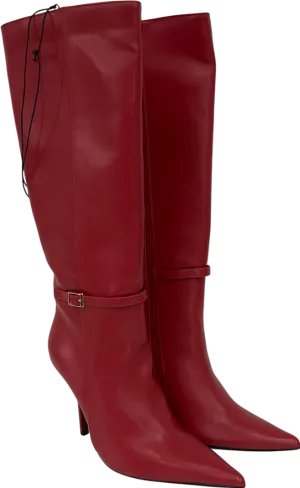 New Look Red Faux Lather Stiletto Knee High Boots UK 4