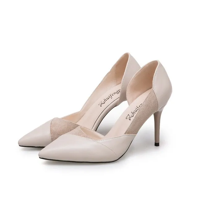 New Pointed Toe Leather Women Pumps Fashion Office Shoes Women Sexy High Heels Shoes Thin Heel Women 's Wedding Shoes