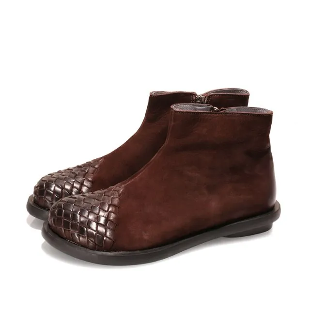 New Woven Design Female Low Cut Booties Lady Vintage Snow Shoes