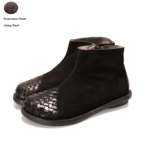 New Woven Design Female Low Cut Booties Lady Vintage Snow Shoes