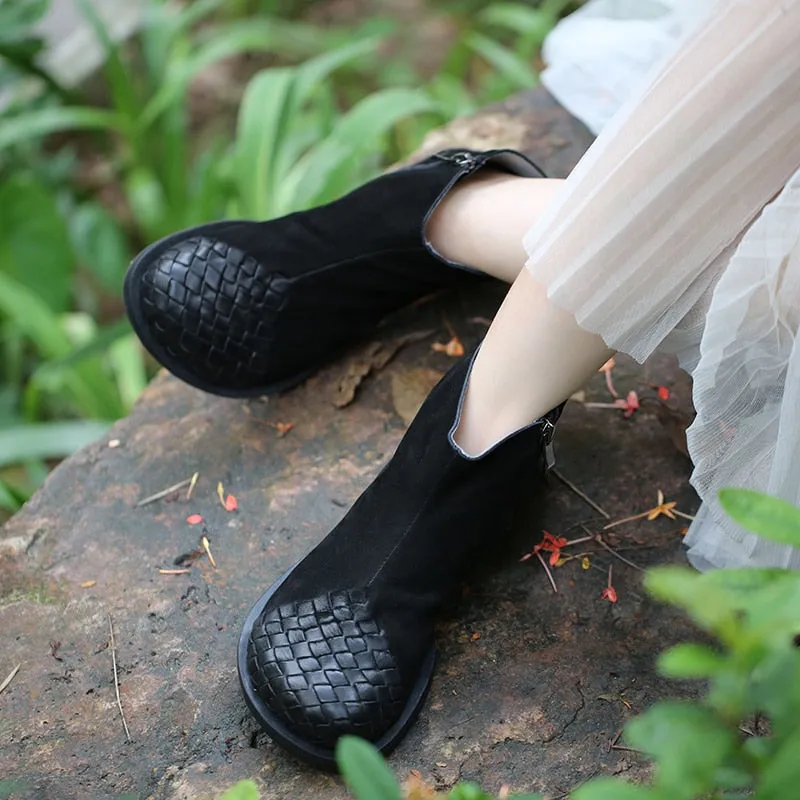 New Woven Design Female Low Cut Booties Lady Vintage Snow Shoes