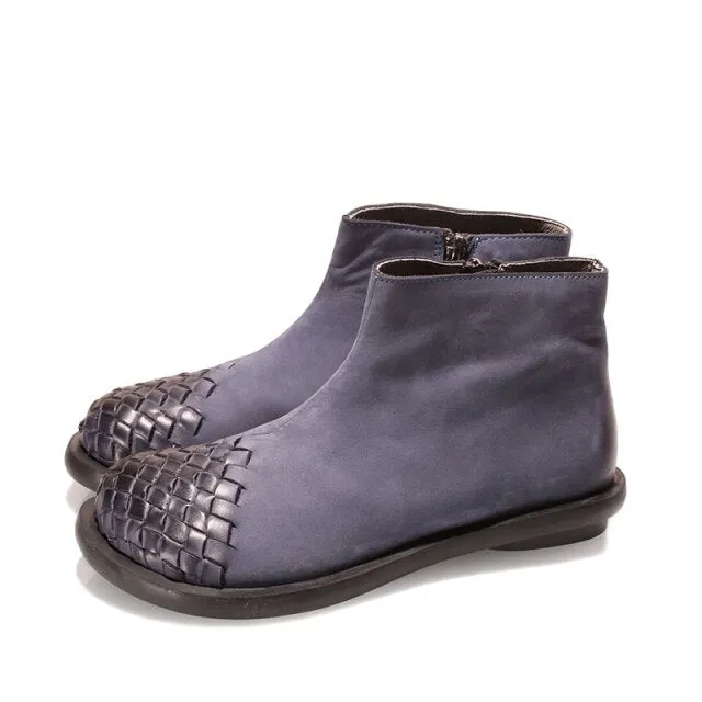 New Woven Design Female Low Cut Booties Lady Vintage Snow Shoes