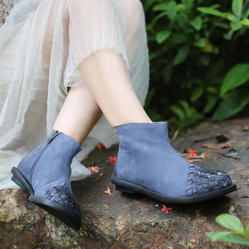 New Woven Design Female Low Cut Booties Lady Vintage Snow Shoes
