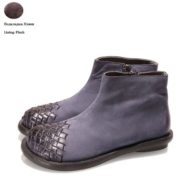 New Woven Design Female Low Cut Booties Lady Vintage Snow Shoes