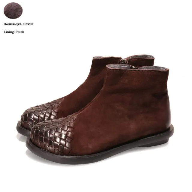 New Woven Design Female Low Cut Booties Lady Vintage Snow Shoes