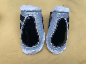 new wow range fetlock boots patient black with silver bling full size FREE POSTAGE