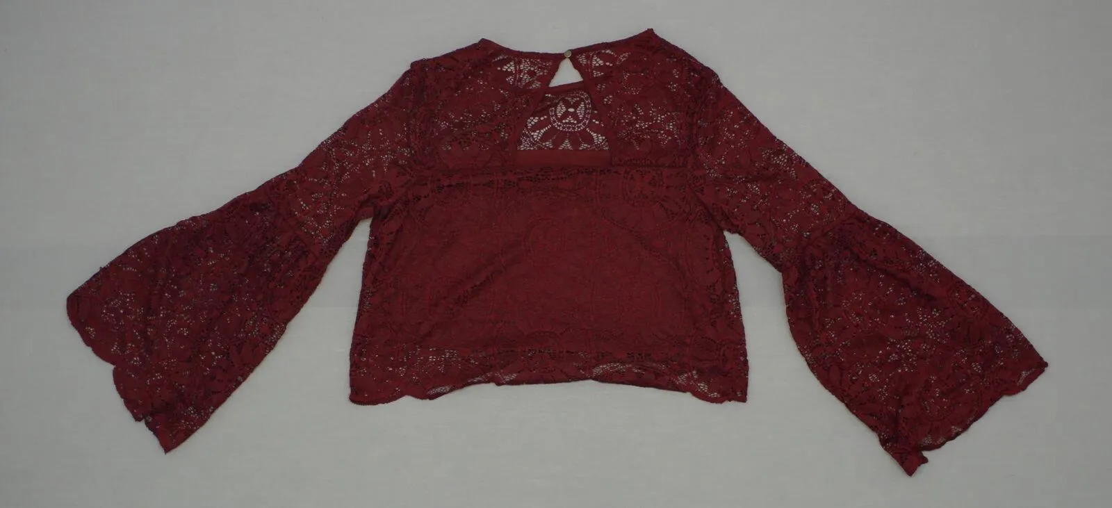 New Xhilaration Juniors Lace Bell-Sleeve Blouse Shirt Top Large