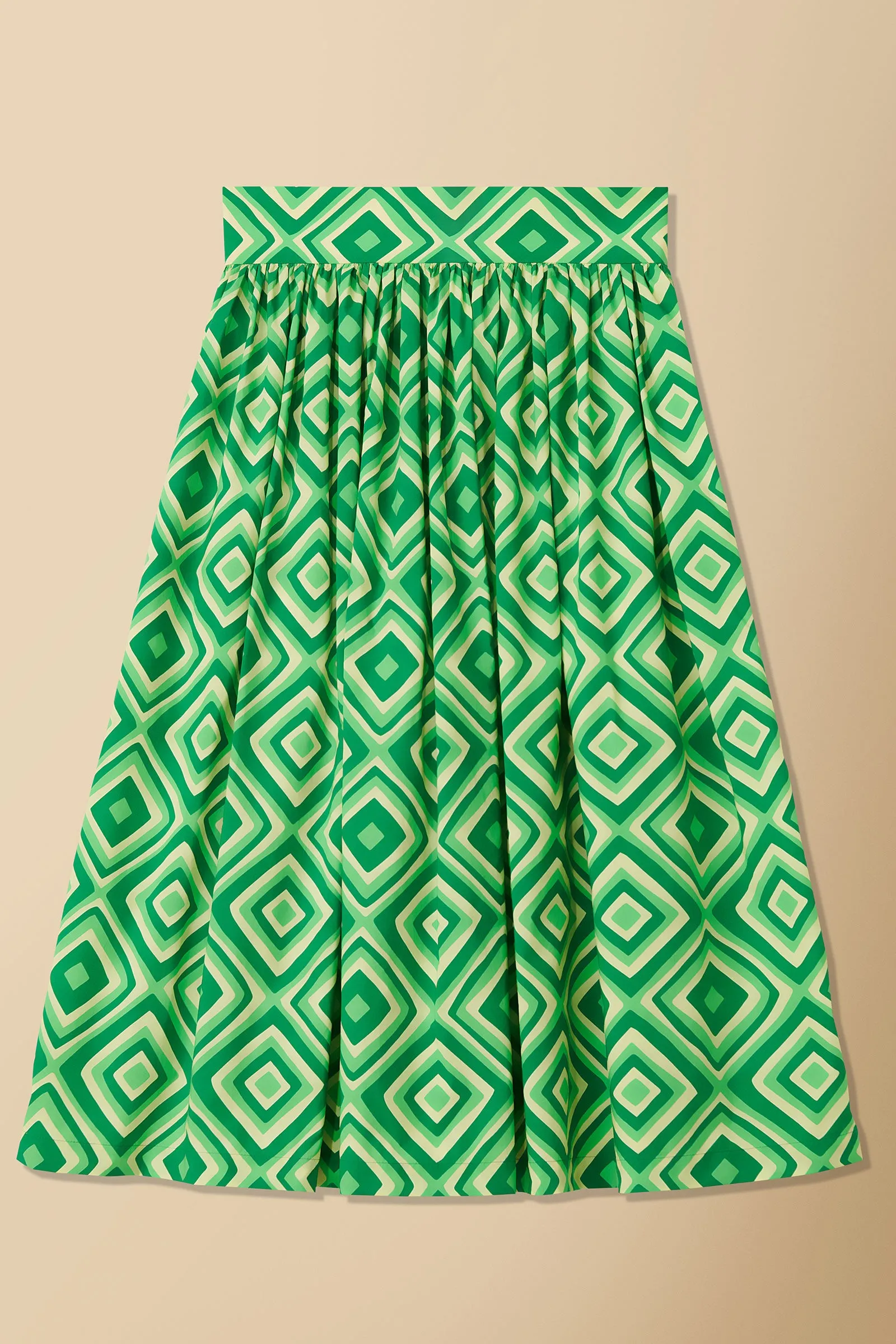 Njeri Geometric Print Skirt in Cotton Poplin in Green