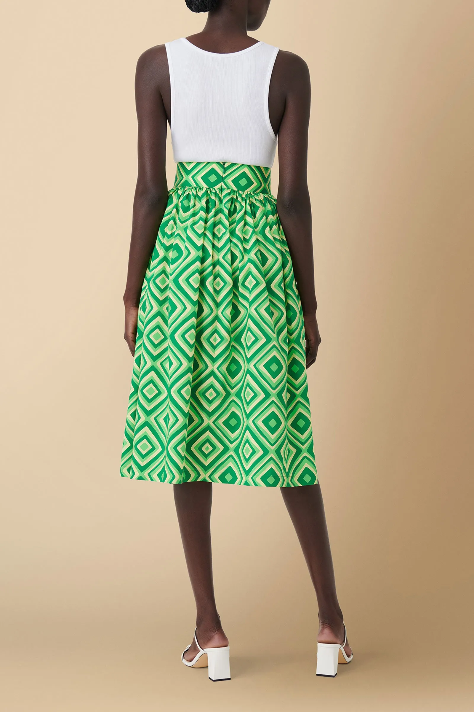 Njeri Geometric Print Skirt in Cotton Poplin in Green