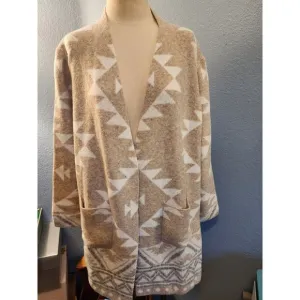 NWT Frye Women's The Cozy Cardigan Tan Southwestern Size 2XL