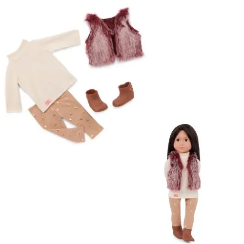 Our Generation 18" Regular Doll With Red Fur Vest - Lei