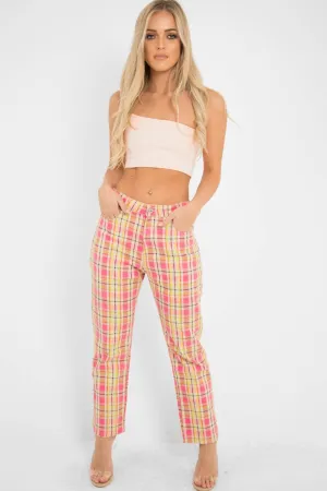 Pink Check High Waist Jeans - Tarryn