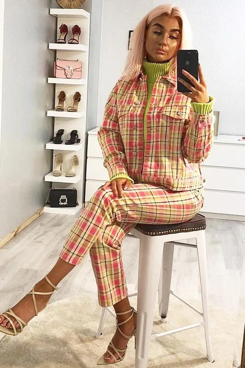 Pink Check High Waist Jeans - Tarryn