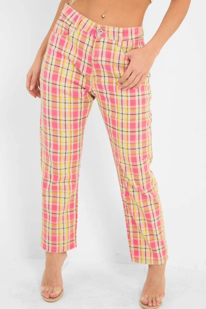 Pink Check High Waist Jeans - Tarryn