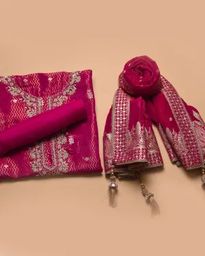 Pink Silk Viscose Blend Woven With Embroidery Unstitched Suit Fabric Set With Silk Viscose Woven Dupatta