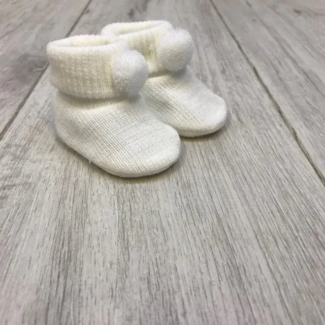 Pom Pom Booties - White