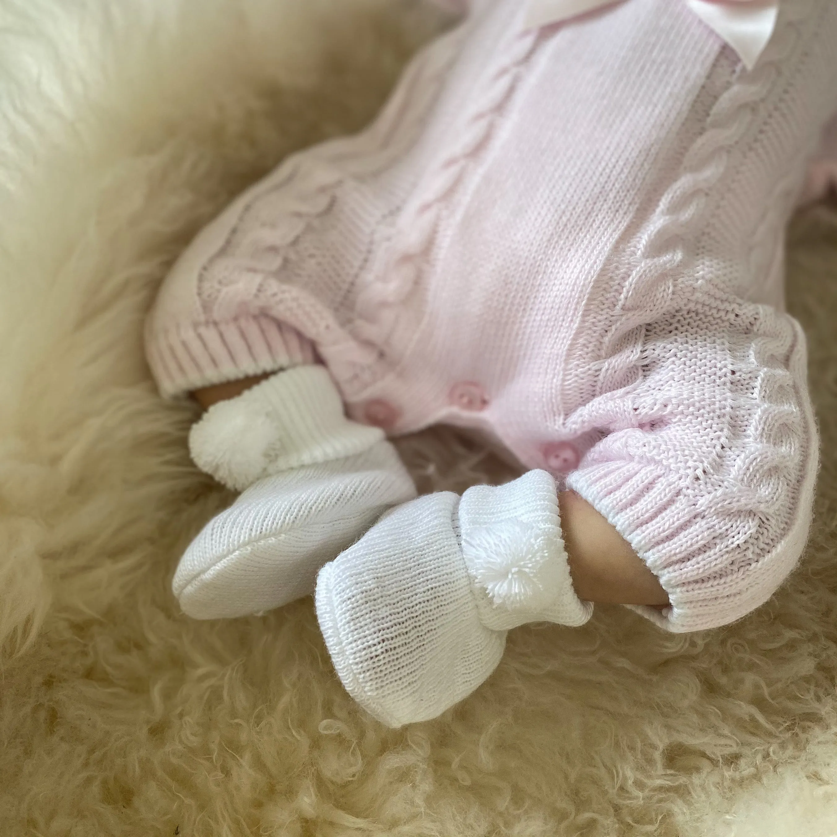 Pom Pom Booties - White