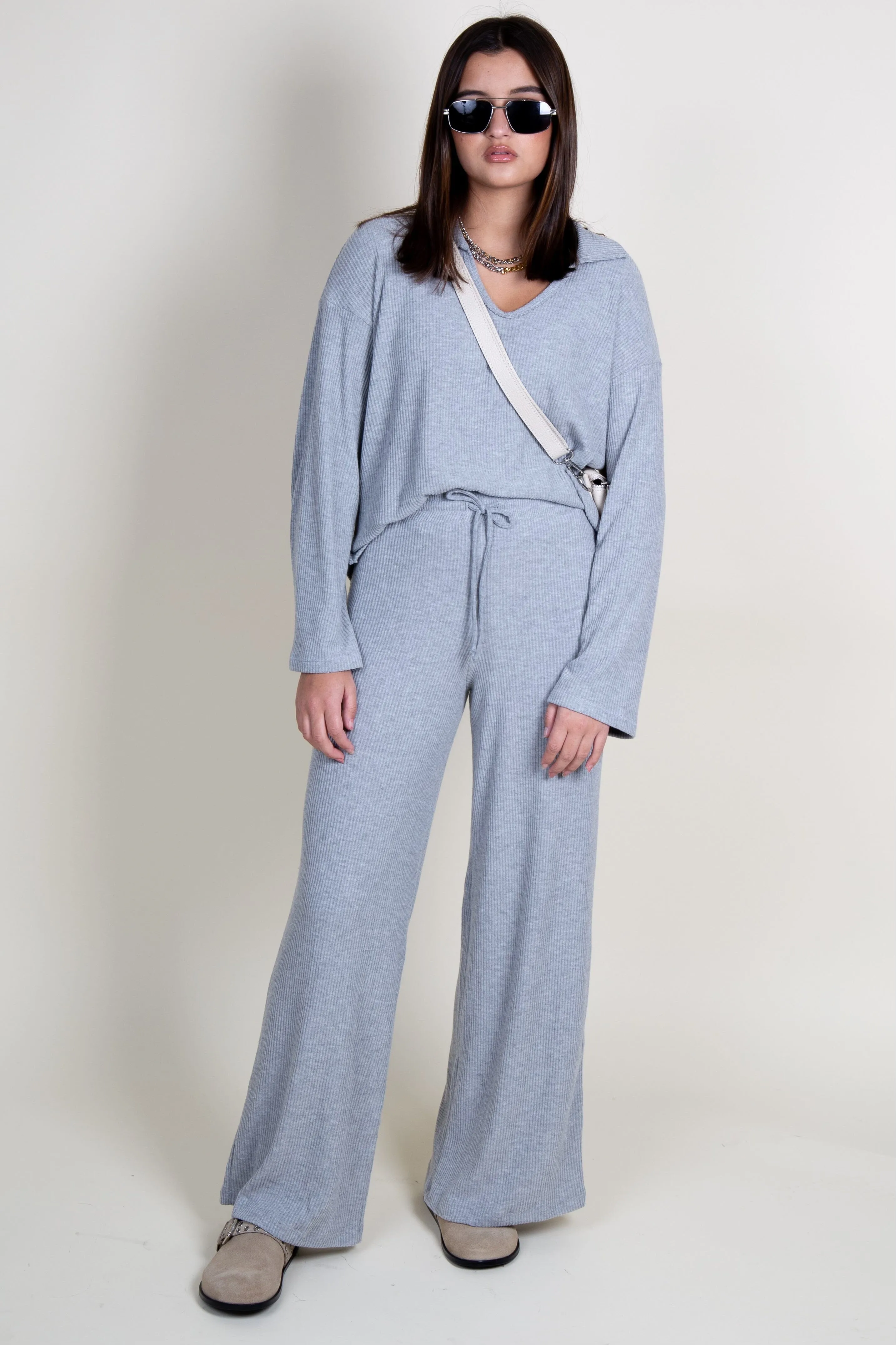 PROJECT SOCIAL T | Zoey Brushed Rib Collared Longsleeve - Heather Grey