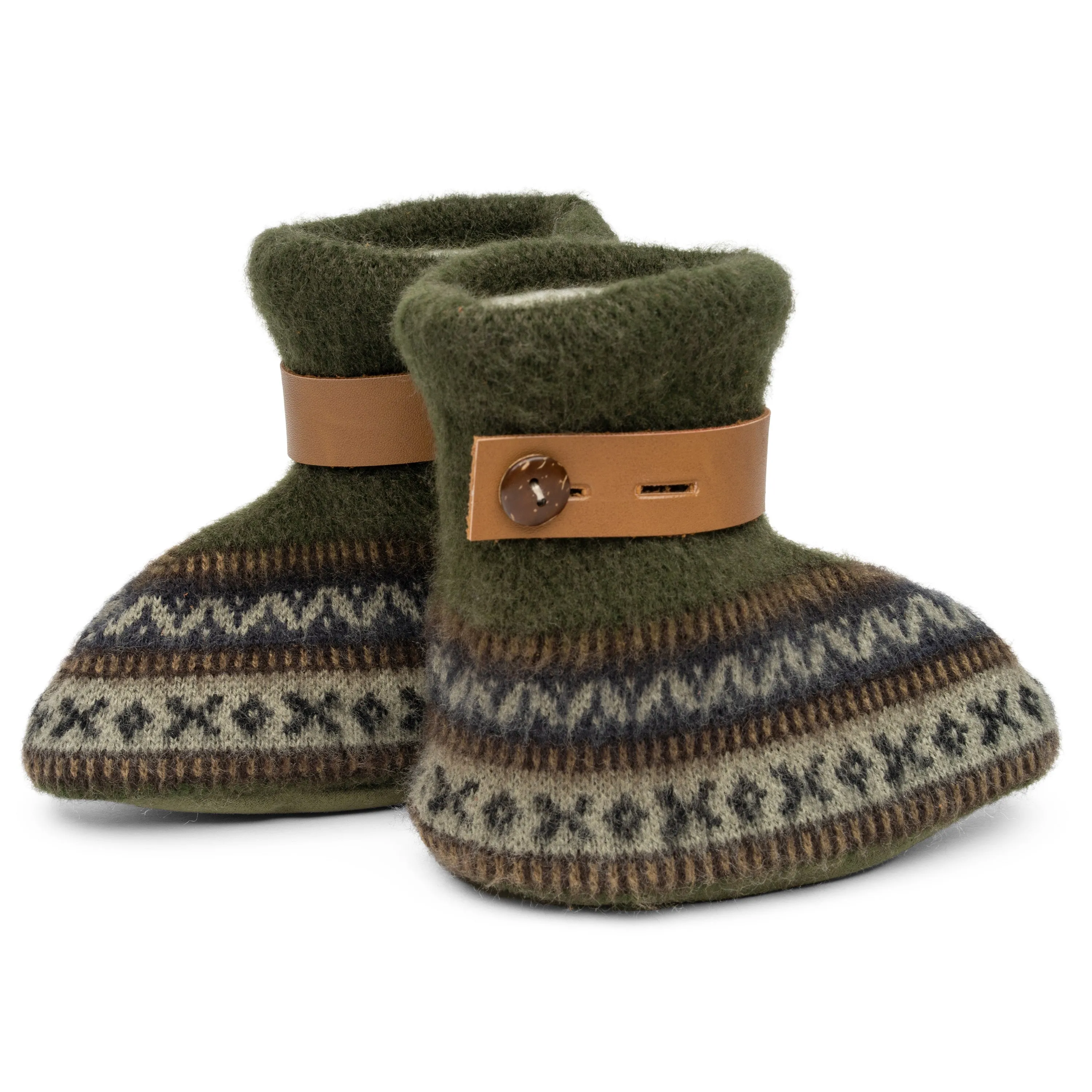 QISU Baby Booties – Green Forest | Sustainable Holiday Warmth