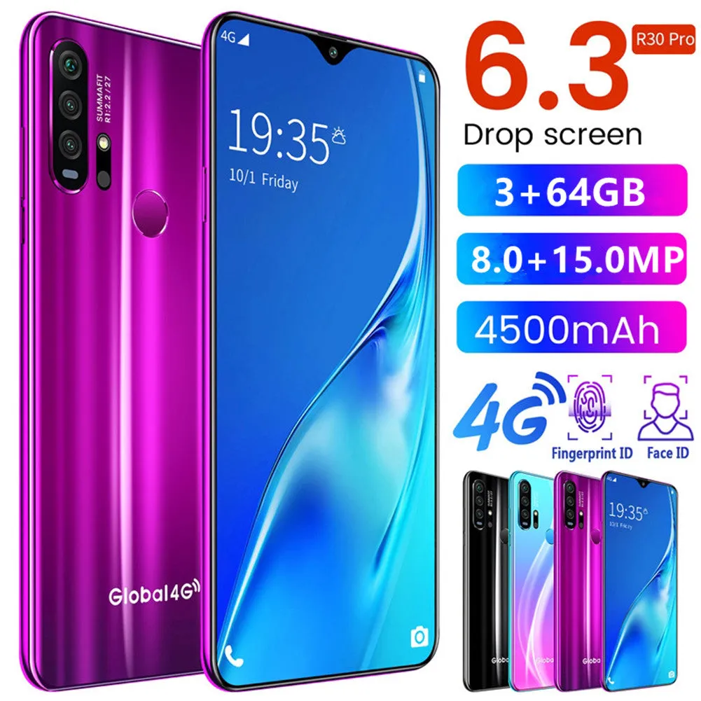 R30 pro Smart Phone 4G Network 3G   64g High Configuration Face Recognition Fingerprint Recognition Phone black_British regulatory
