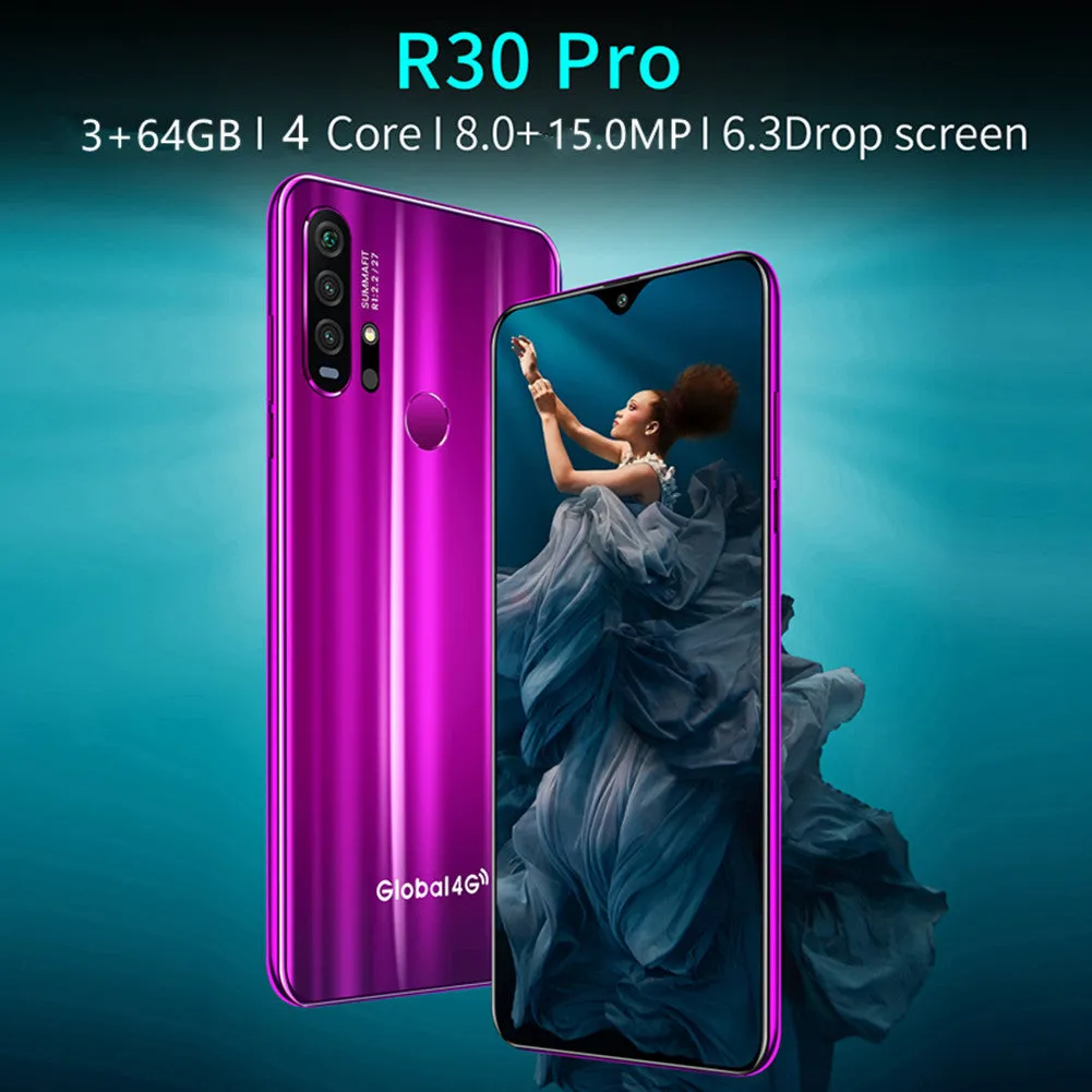 R30 pro Smart Phone 4G Network 3G   64g High Configuration Face Recognition Fingerprint Recognition Phone black_British regulatory