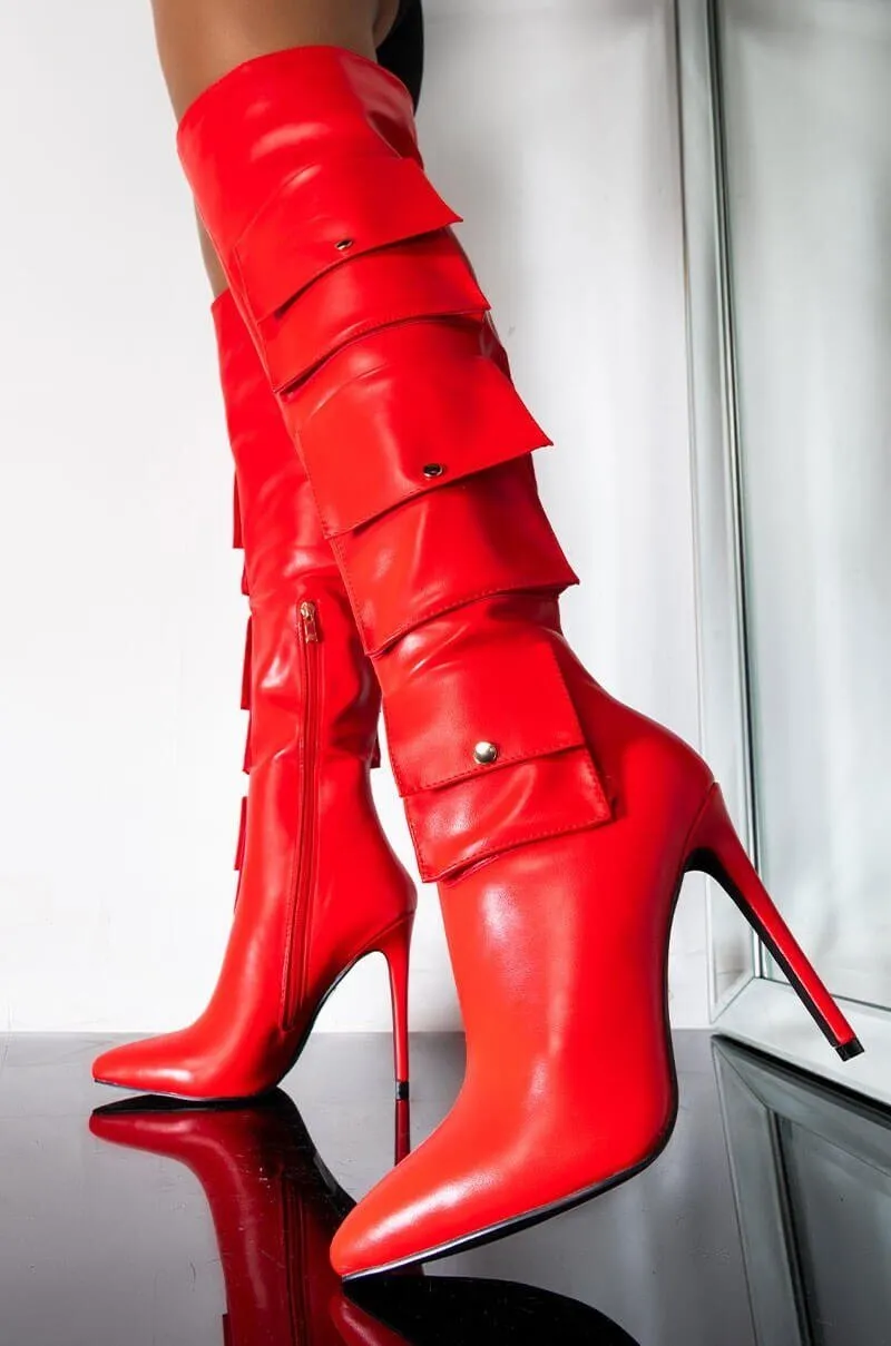 Red Packet Thigh High Boots Women  Pointed Toe Long Boots
