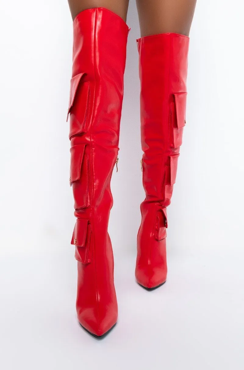 Red Packet Thigh High Boots Women  Pointed Toe Long Boots