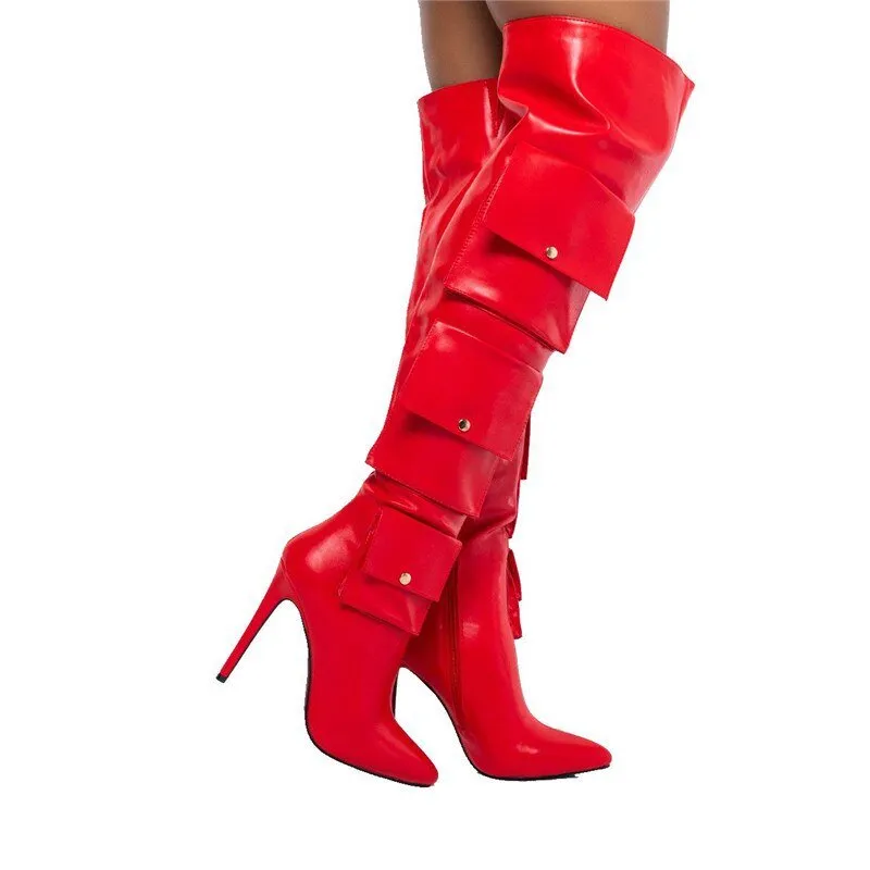 Red Packet Thigh High Boots Women  Pointed Toe Long Boots