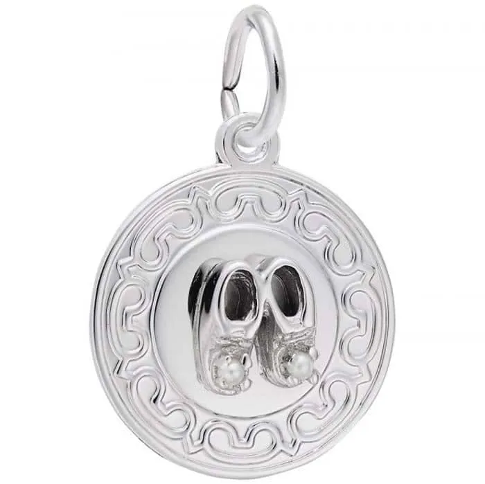 Rembrandt Baby Booties Disc with Pearls Charm in Sterling Silver
