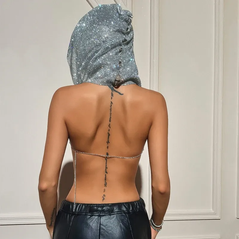 Rhinestone Hooded Crop Top