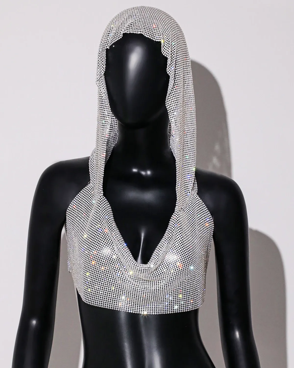 Rhinestone Hooded Crop Top
