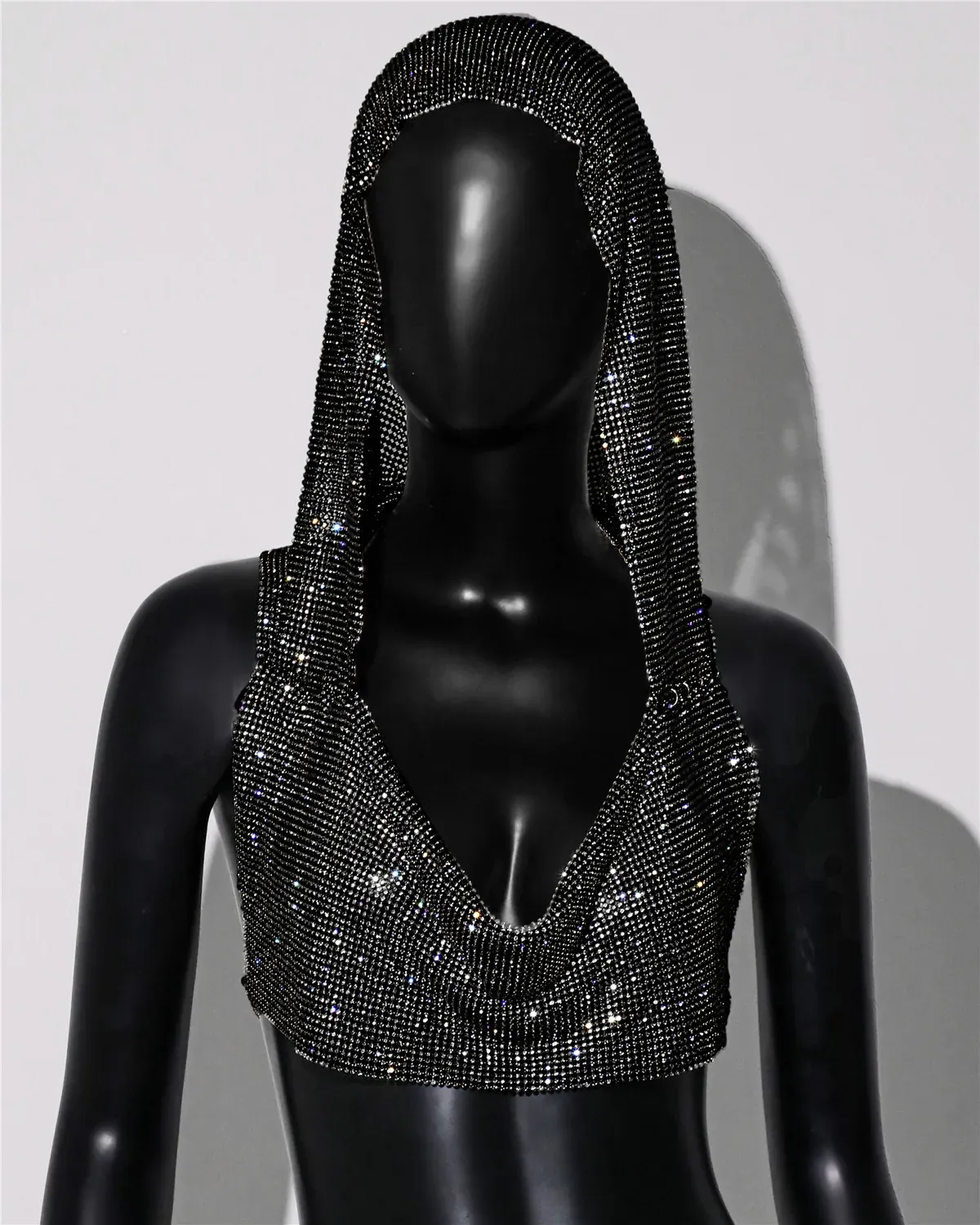 Rhinestone Hooded Crop Top