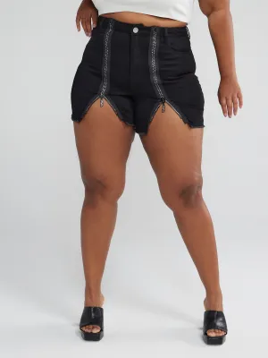 Rhinestone Zip Denim Shorts