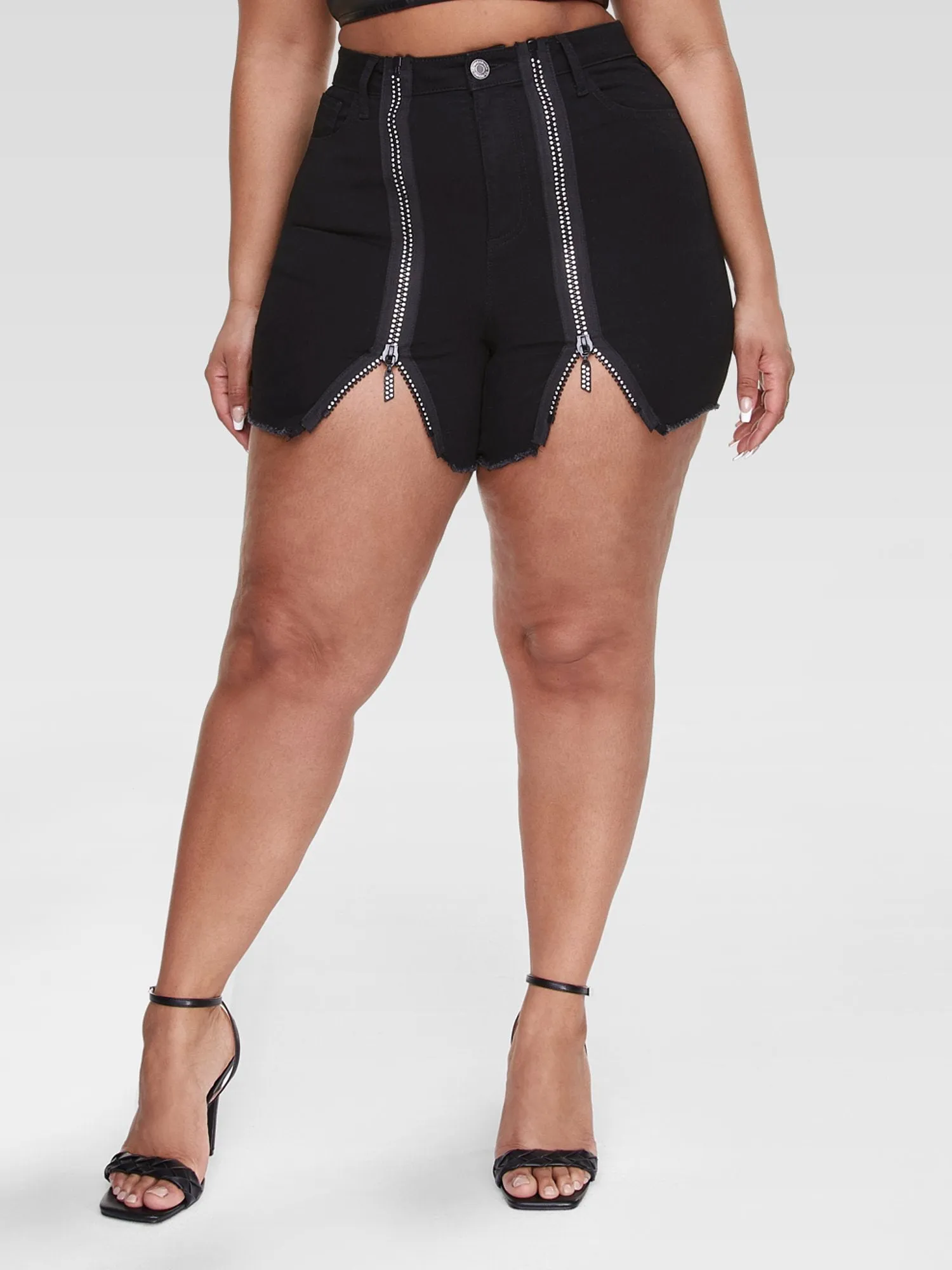 Rhinestone Zip Denim Shorts