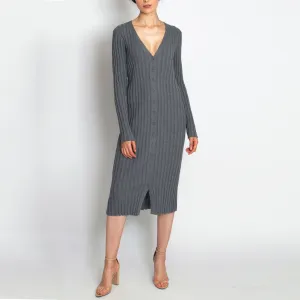 Ribbed Button-front Sweater Dress