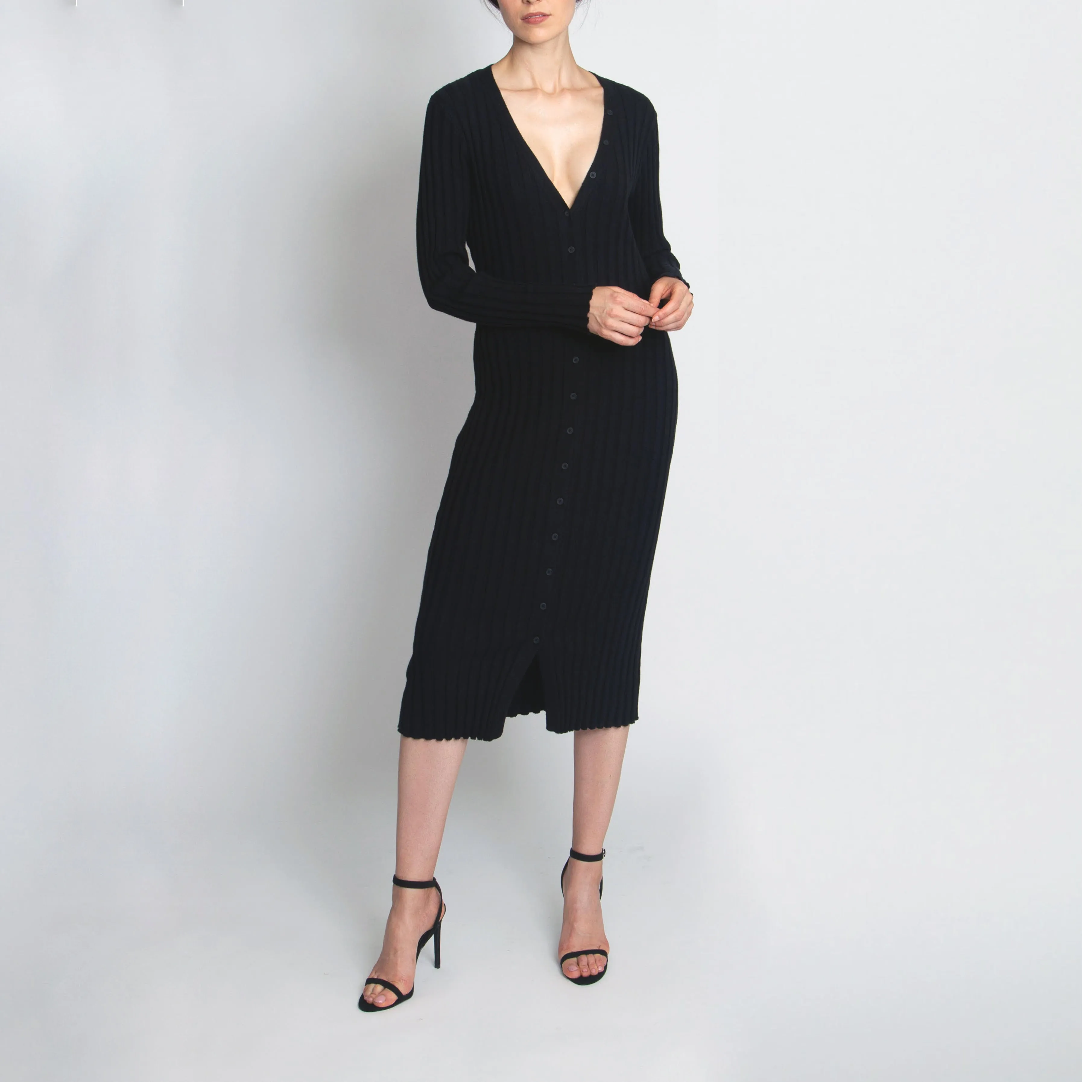 Ribbed Button-front Sweater Dress