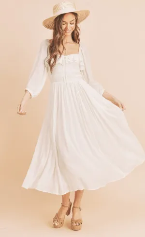 Ruffled Smocked Square Neck Balloon Sleeve Dress