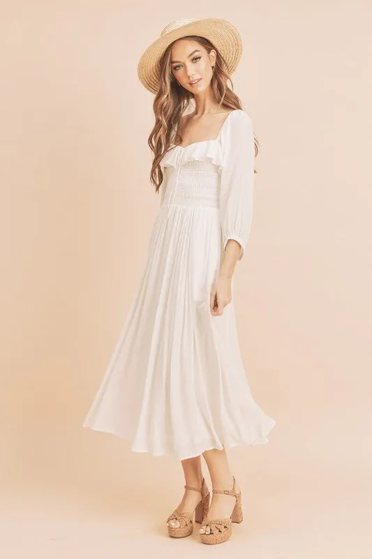 Ruffled Smocked Square Neck Balloon Sleeve Dress