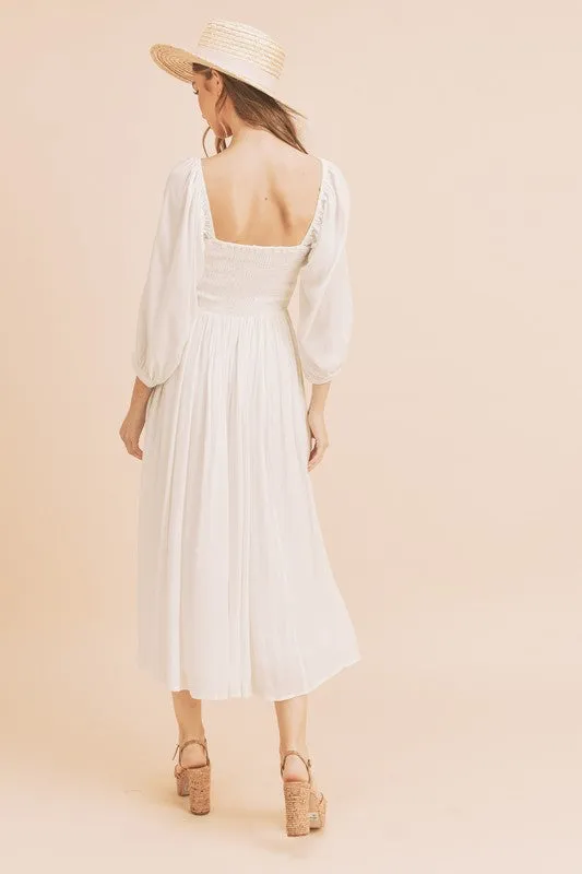 Ruffled Smocked Square Neck Balloon Sleeve Dress