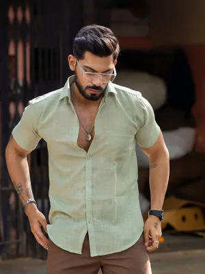 Sage Green Linen Half Sleeve Solid Shirt