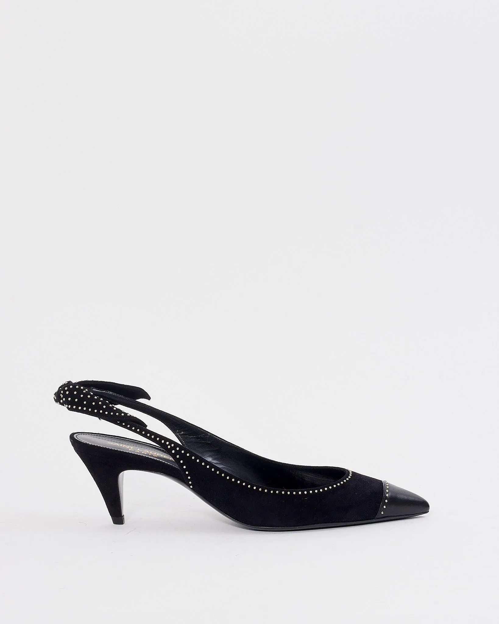 Saint Laurent Black Suede Charlotte Studded Slingback Pumps 55mm - 38.5