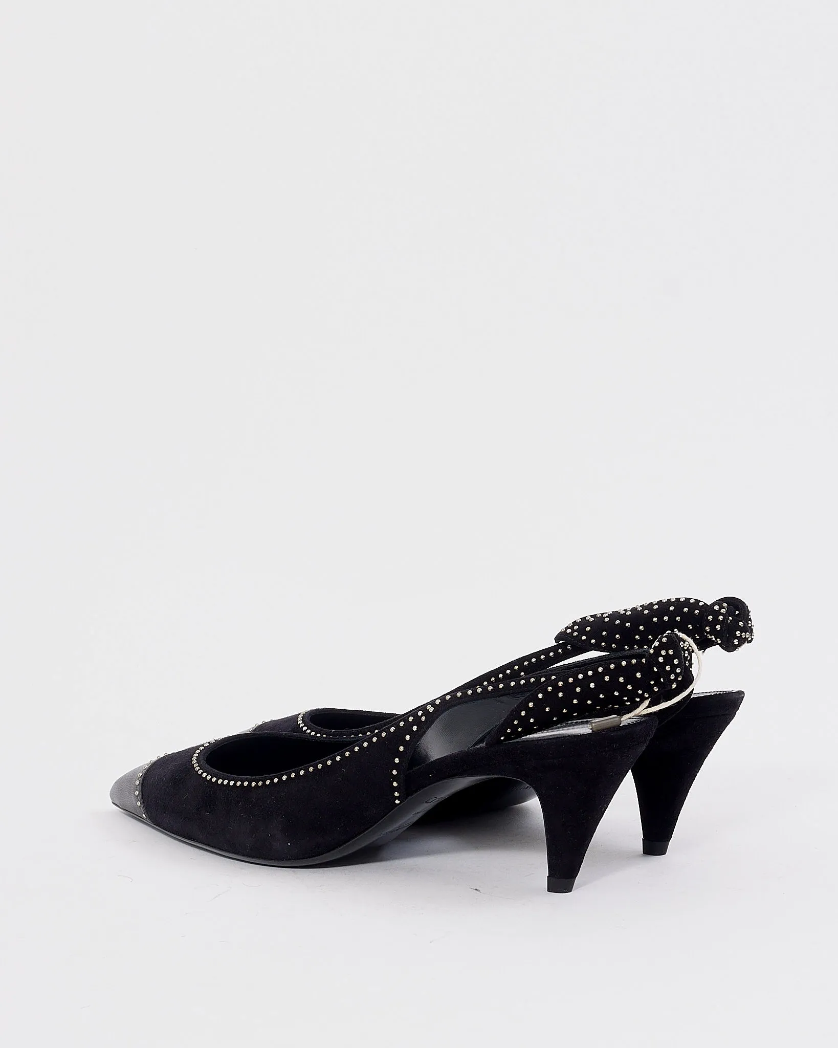Saint Laurent Black Suede Charlotte Studded Slingback Pumps 55mm - 38.5