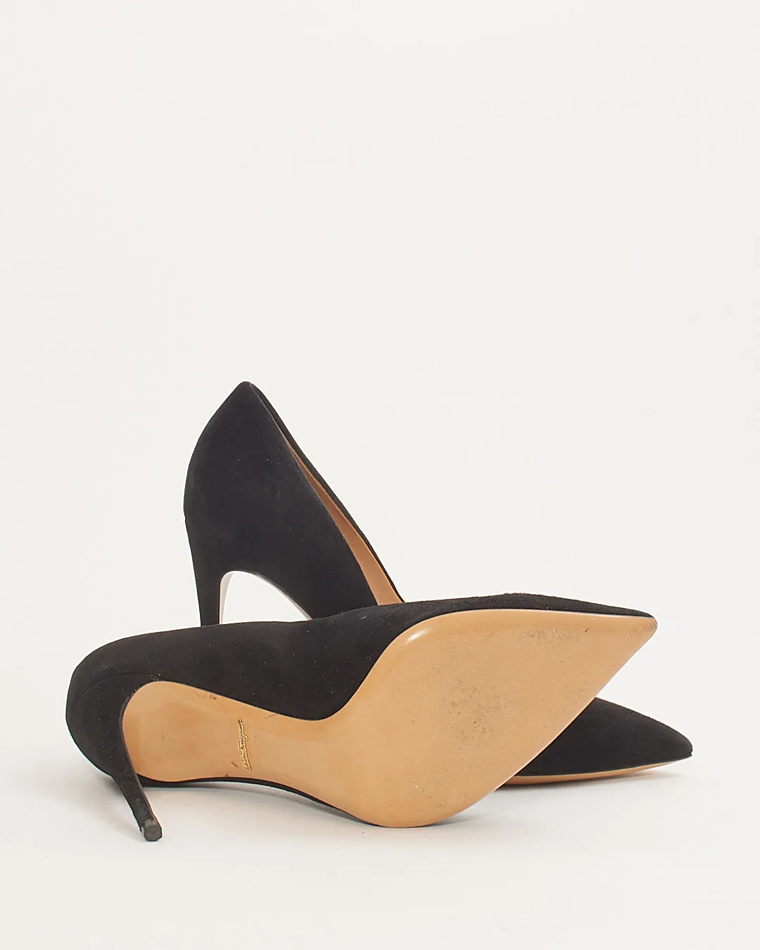 Salvatore Ferragamo Black Suede Pointed Toe Pumps - 8.5