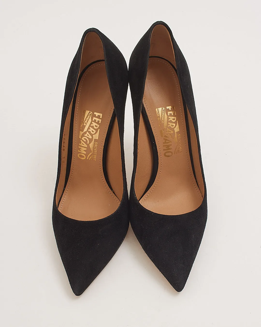 Salvatore Ferragamo Black Suede Pointed Toe Pumps - 8.5
