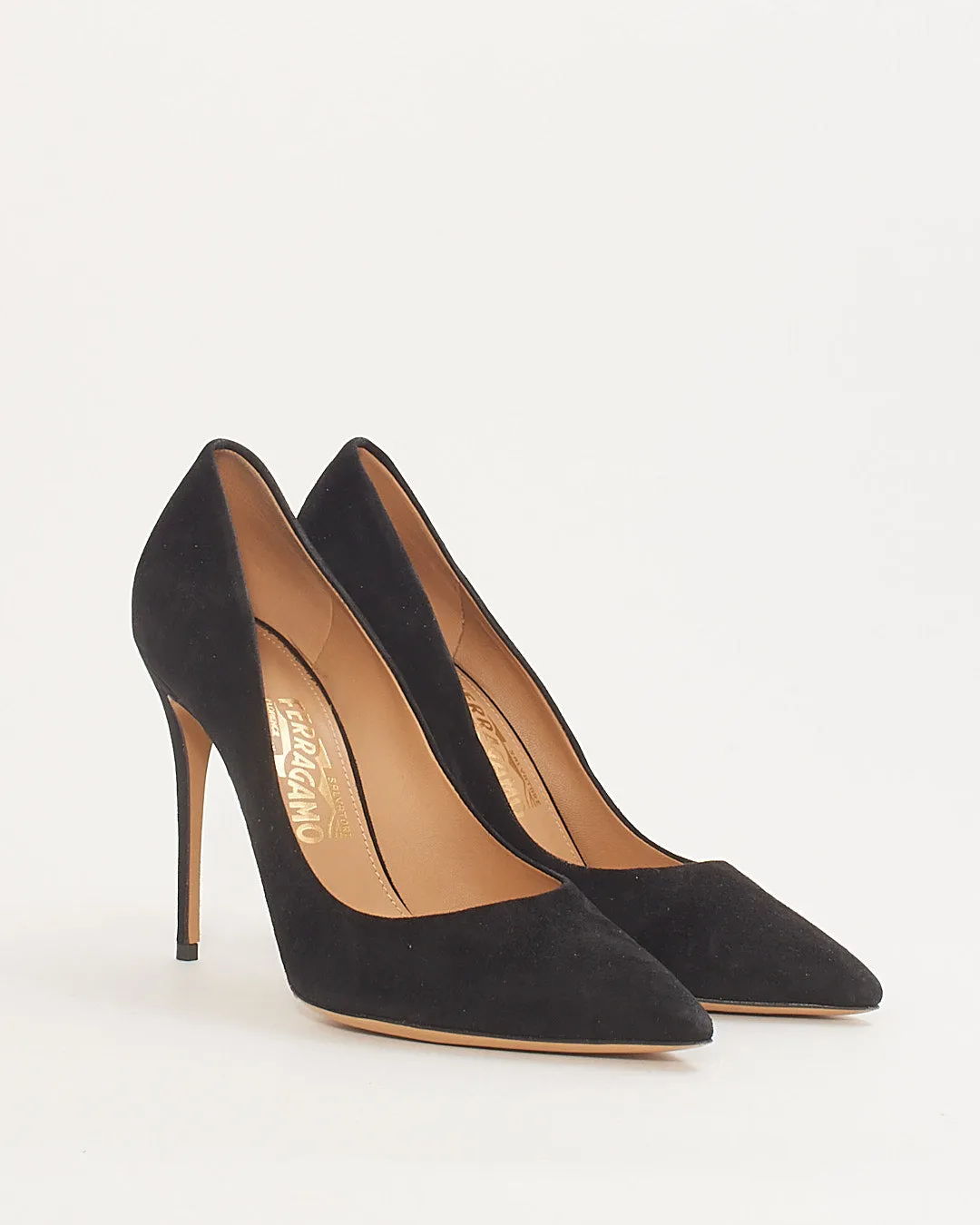 Salvatore Ferragamo Black Suede Pointed Toe Pumps - 8.5