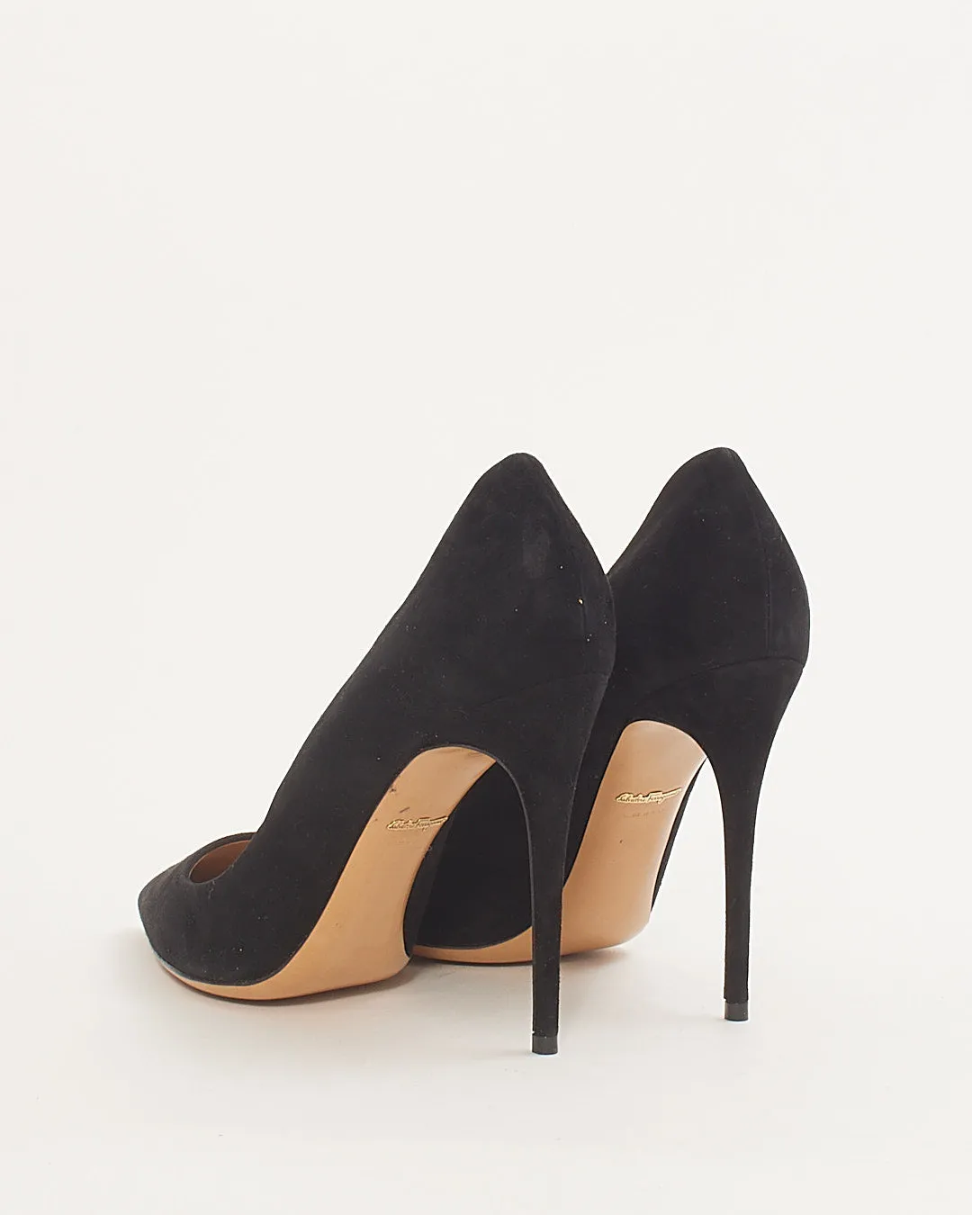 Salvatore Ferragamo Black Suede Pointed Toe Pumps - 8.5