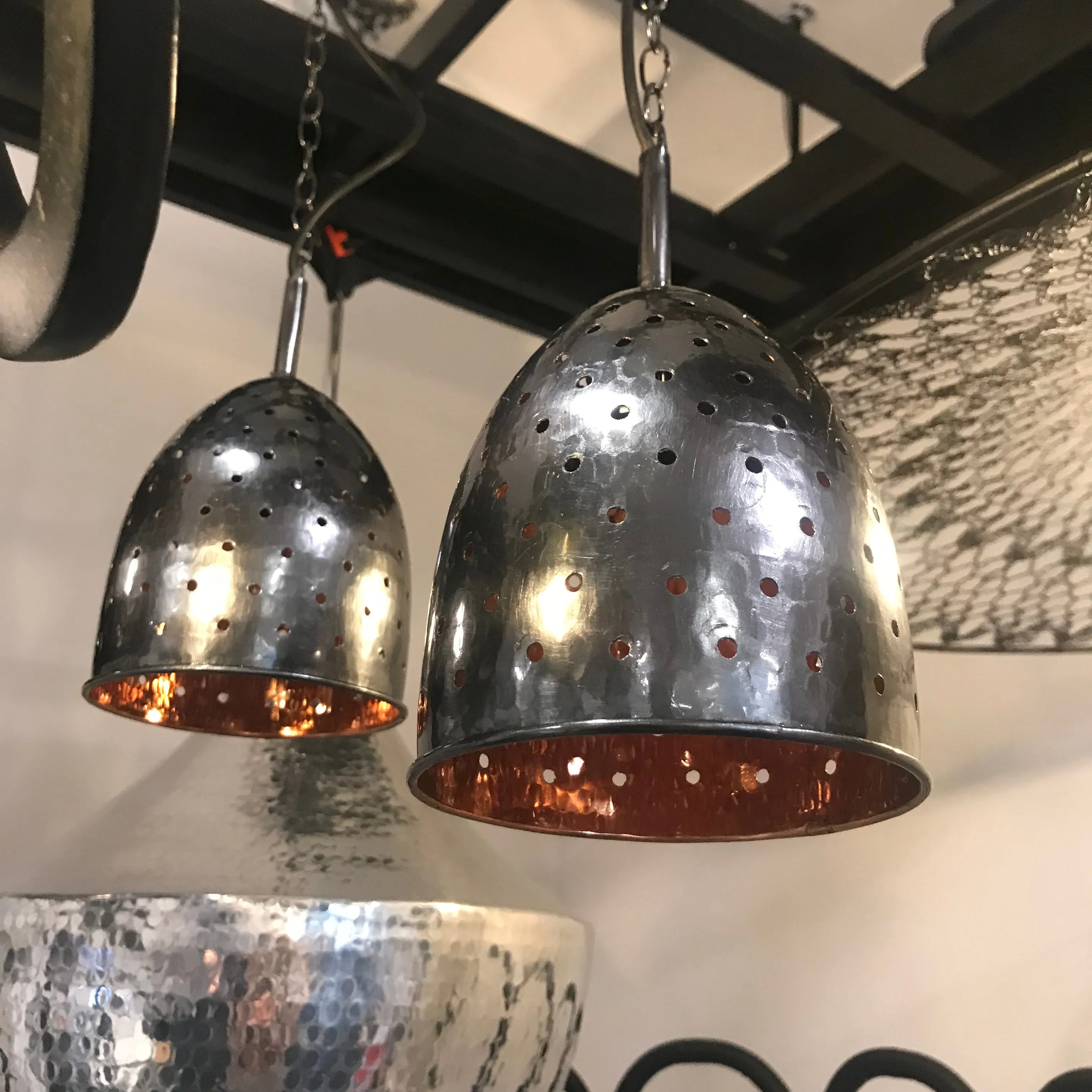 Scoopy Pendant Light Fixture, Copper with Chain Holes
