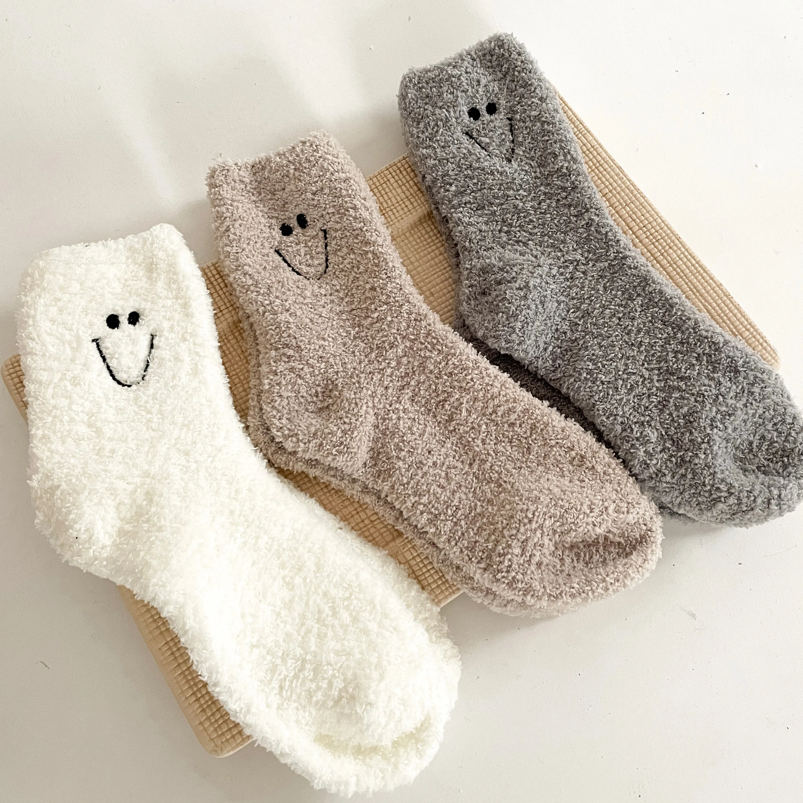 Smiley Fuzzy Socks