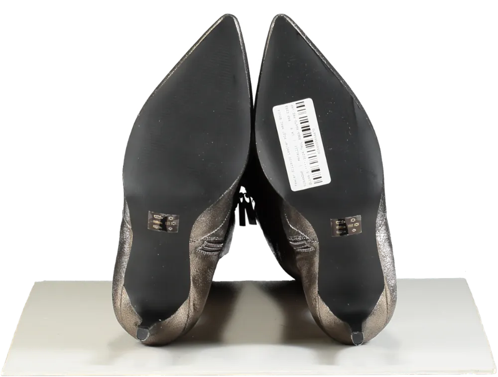 SOSANDAR Metallic Pewter Stiletto Leather High Heel Boots UK 8